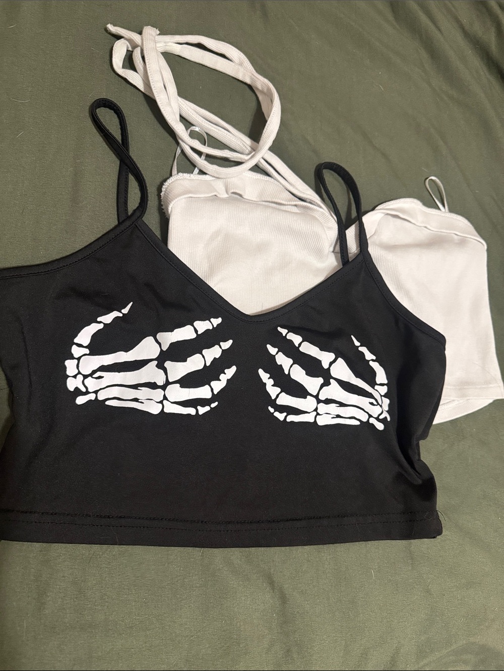 Skeleton Hands Black Crop/ White ribbed Sweetheart Crop Bundle -Zara/unknkwn